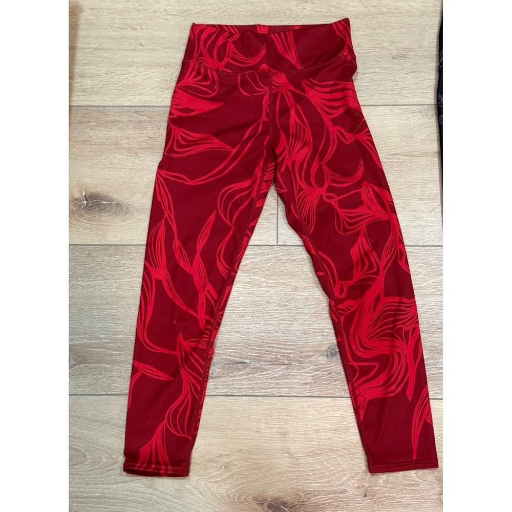 Zella (runs small) Red Abstract Floral High Waisted Athletic Leggings Womens M